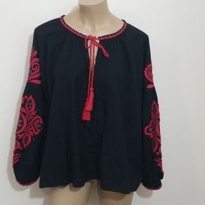 Zara Black, Red Grey embroidered Boho Tunic SzXL